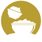 Gold circle icon with white dressings, dips and sauces inside it