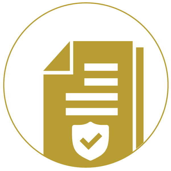 Paper with a shield on it gold icon