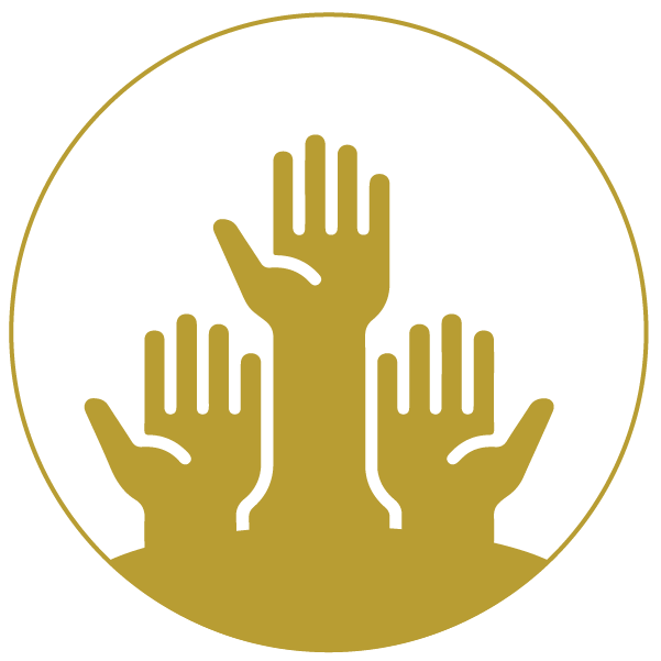 3 raised hands gold icon