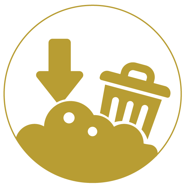 Cloud with a trashcan and downward arrow gold icon