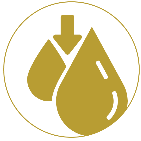 Two water drops with a downward arrow gold Icon