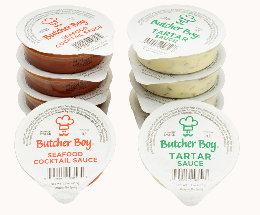 Butcher Boy branded Sauce cups, seafood cocktail sauce and tarter sauce